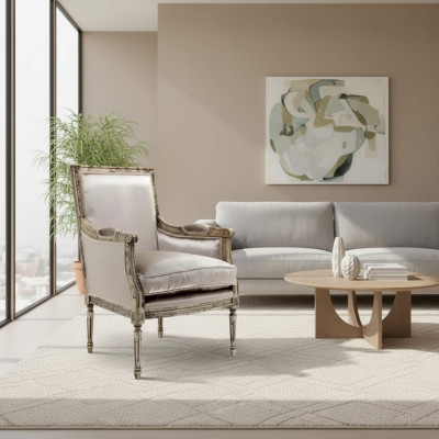 Fauteuil bank 1-zits bank ontwerper grijs textiel banken bekleding hout nieuw