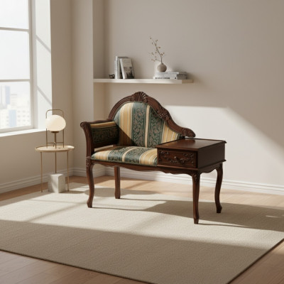 Klassieke bank bruin zitbank luxe zitmeubel stof textiel nieuw zitplaats