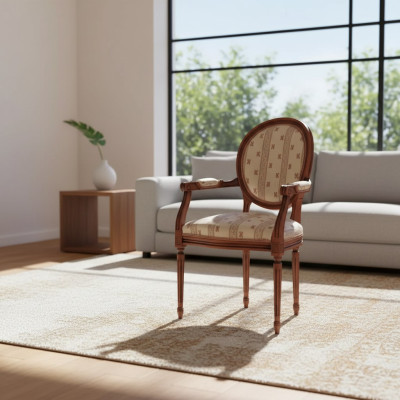 Stoel met armleuning Eetkamerstoel Houten Leunstoel Ontwerpmeubels Beige