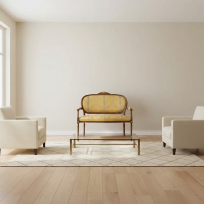 Zitbank Klassieke Gele Kruk Retro Woonkamer Luxe Ontwerp Nieuw