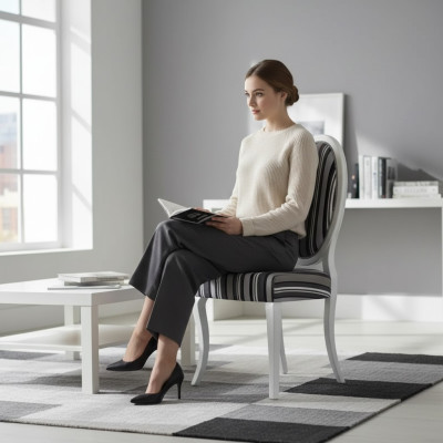 Stoel Armstoel Massief Klassiek Hout Textiel Fauteuil Lounge Bekleding Nieuw