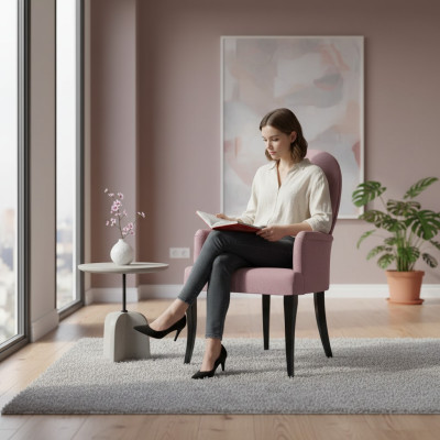 Stoel met armleuningen Fauteuil Gestoffeerd Massief hout Textiel Houten Stoel Nieuw