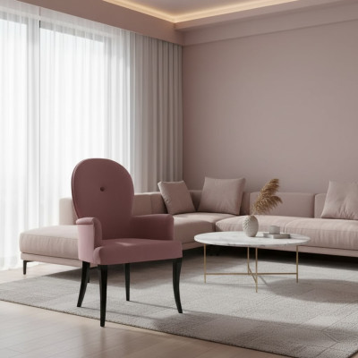 Stoel met armleuningen Fauteuil Gestoffeerd Massief hout Textiel Houten Stoel Nieuw