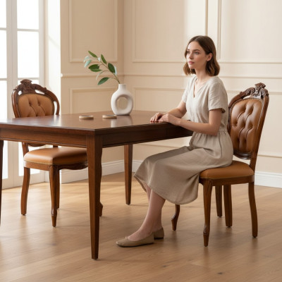 Luxe stoel bruin eetkamer ontwerper houten meubelstoel zonder armleuning.