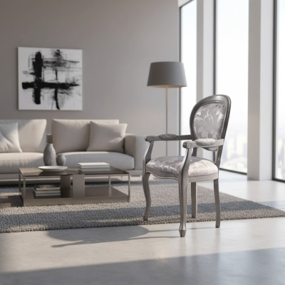 Eetkamerstoel Stoel Eetkamer Luxe zitplaatsen Stoelen Hout Stof Zilver