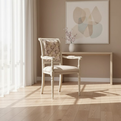 Eetkamer Houten Stoelen Gestoffeerd met Armleuning Beige Stoel Ontwerp Armstoel