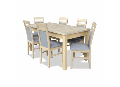 Eettafel + 6x Stoelen Eetkamer Set Designer Hout Klassieke Set