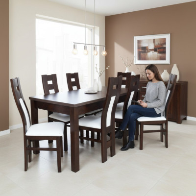 Klassieke eettafel Tafel Hout Eetkamer Set 6x Stoelen Bruin