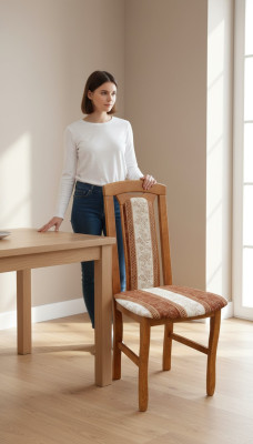 Stoel zonder armleuning Eetkamerstoel Hout Stof Eetkamer Design Fauteuil