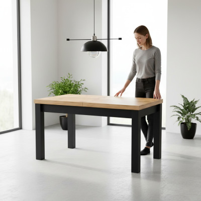 Moderne eettafel in bruin design, houten tafel, meubels voor de woonkamer, nieuw.