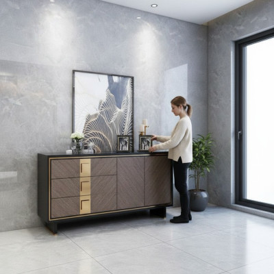 Sideboard Kommode Schrank Holz Modern Design Grau Luxus Wohnzimmer  Dressoir ladekast kast hout modern design grijs luxe woonkamer