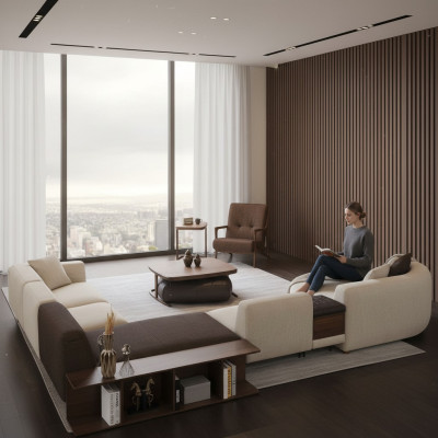 Woonkamerset hoekbank U-vorm Nieuw Fauteuil Luxe Houten salontafel Poef