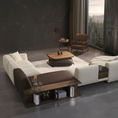 Woonkamerset hoekbank U-vorm Nieuw Fauteuil Luxe Houten salontafel Poef