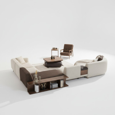 Woonkamerset hoekbank U-vorm Nieuw Fauteuil Luxe Houten salontafel Poef