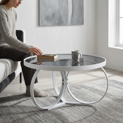 Witte salontafel woonkamer inrichting ontwerper glazen tafel bijzettafel
