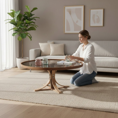 Salontafel Bruin Hout Designer Koffie Tafel Woonkamer Glazen Tafel Meubels.