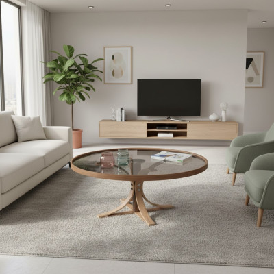Salontafel Bruin Hout Designer Koffie Tafel Woonkamer Glazen Tafel Meubels.