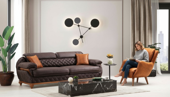 Modern Compleet woonkamerset Fauteuil Bank Bank Beklede Stoel Zits Driepersoons