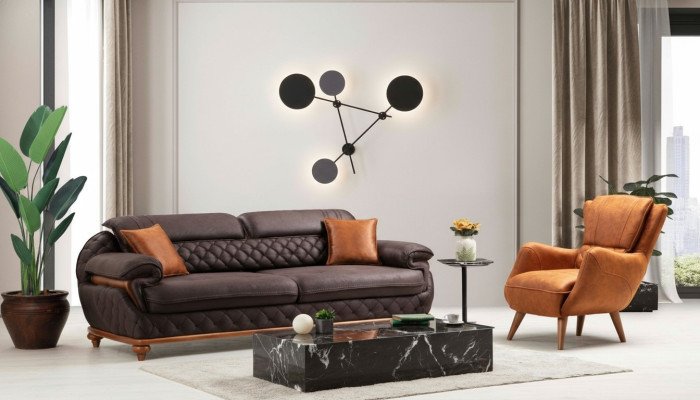 Modern Compleet woonkamerset Fauteuil Bank Bank Beklede Stoel Zits Driepersoons