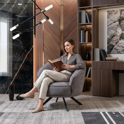 Woonkamer Modern Grijs Fauteuil Ontwerp Luxe Meubels Gestoffeerde Meubelen Nieuw