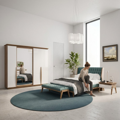 Compleet slaapkamerbed 2x nachtkastjes Moderne kledingkast Bank Nieuw