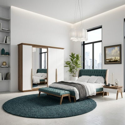 Compleet slaapkamerbed 2x nachtkastjes Moderne kledingkast Bank Nieuw
