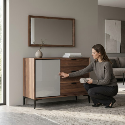 Modern Design Meubels Slaapkamer Bruin Dressoir met Spiegel Luxe