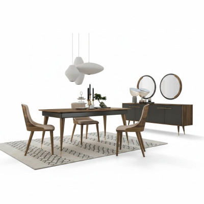 Luxe eetkamerset Eettafel 4x stoelen Luxe dressoir met 2x spiegel Nieuwe set