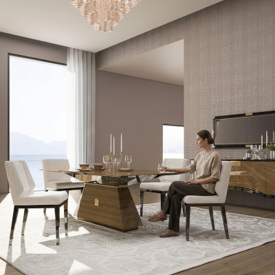 Luxe Moderne Meubels Eetkamer Eettafel Ontwerp 4x Stoelen Eethoek Dressoir