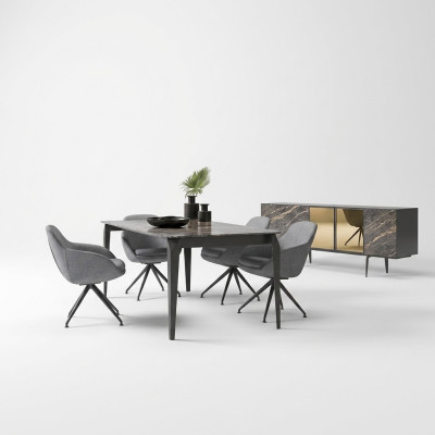 Luxe eetkamer compleet eettafel 4x stoelen inrichting dressoir met spiegel.