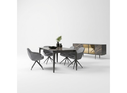 Luxe eetkamer compleet eettafel 4x stoelen inrichting dressoir met spiegel.