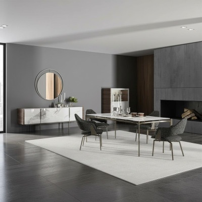 Luxe eetkamerset 8-delig inrichting eettafel stoelen 4x hout meubels dressoir