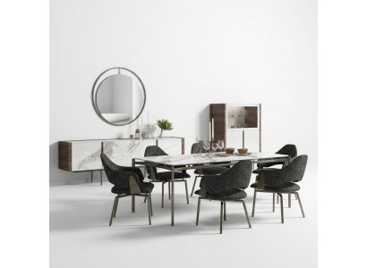 Luxe eetkamerset 8-delig inrichting eettafel stoelen 4x hout meubels dressoir