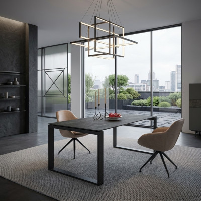 Ontwerper Eetkamer Eettafel Set Stoelen Metaal Textil Eethoek Kast