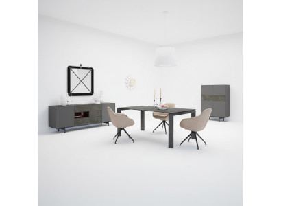 Ontwerper Eetkamer Eettafel Set Stoelen Metaal Textil Eethoek Kast