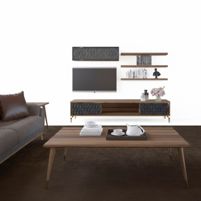 Volledige woonwand wandkast houten meubels Modern Set 5-delig 3x wandplanken Nieuw