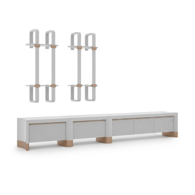 Woonkamer houten meubels tv-standaard Design 2x wandplanken Modern inrichting