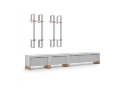 Woonkamer houten meubels tv-standaard Design 2x wandplanken Modern inrichting