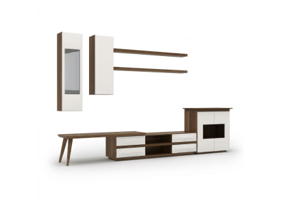 Woonkamer Compleet Set 7-delig TV-standaard + Salontafel Houten Meubels Vitrine Modern