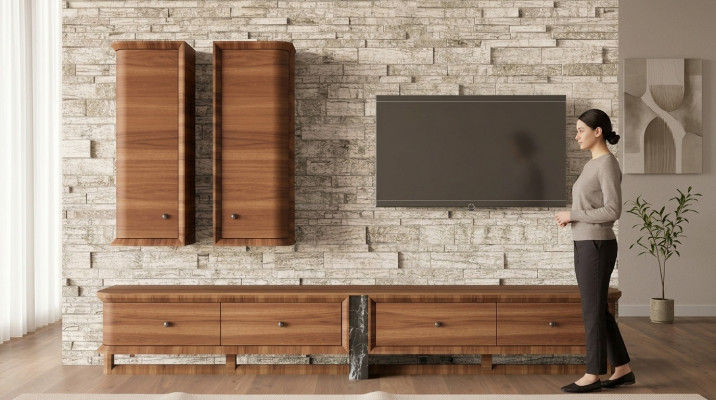 Volledige woonwand woonkamer tv-standaard 2x wandkast houten meubels