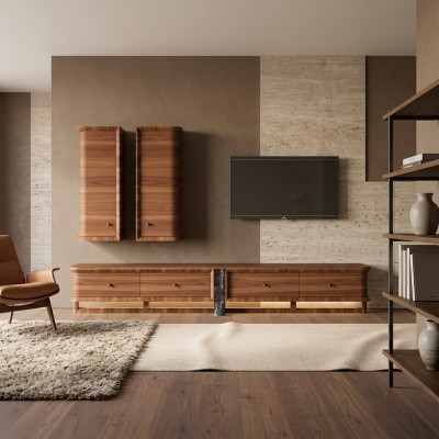 Volledige woonwand woonkamer tv-standaard 2x wandkast houten meubels