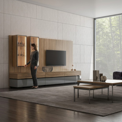 Luxe complete woonwand bruin meubel ontwerper set inrichting tv-standaard modern.