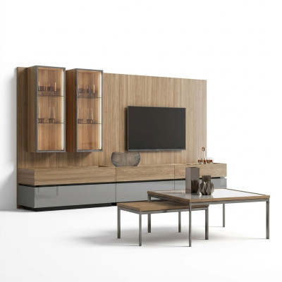 Luxe complete woonwand bruin meubel ontwerper set inrichting tv-standaard modern.