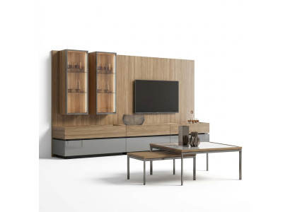 Luxe complete woonwand bruin meubel ontwerper set inrichting tv-standaard modern.