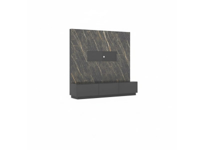 Moderne grijze luxe woonwand van houten meubels, designer woonkamermeubilair inrichting.