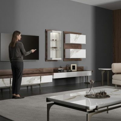 Woonwand tv-standaard dressoir wandkast modern woonkamer hangende vitrine hout