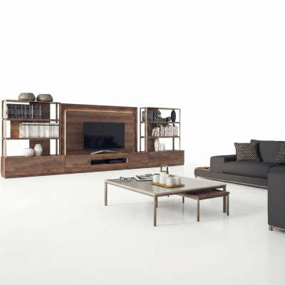 Woonkamerset 4-delig tv-standaard 2x boekenplanken houten meubels tv-frame compleet