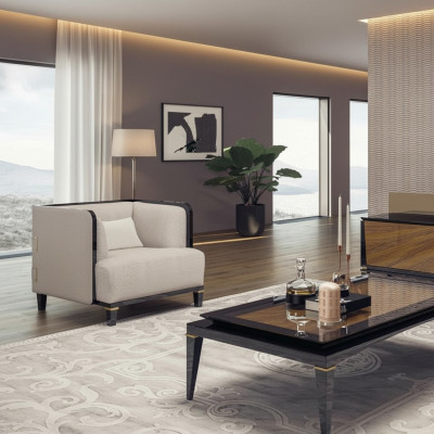 Nieuwe moderne meubels woonkamer fauteuil ontwerper inrichting wit gestoffeerde zitting