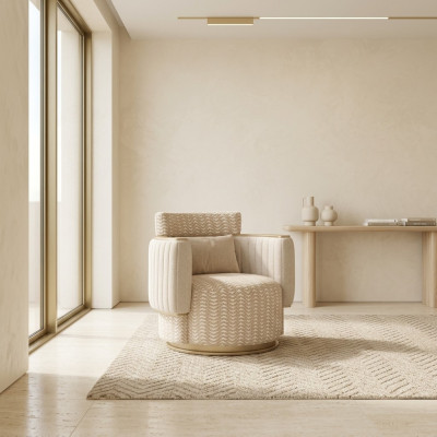 Beige fauteuil woonkamer luxe gestoffeerde meubels design moderne inrichting nieuw.