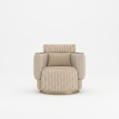 Beige fauteuil woonkamer luxe gestoffeerde meubels design moderne inrichting nieuw.